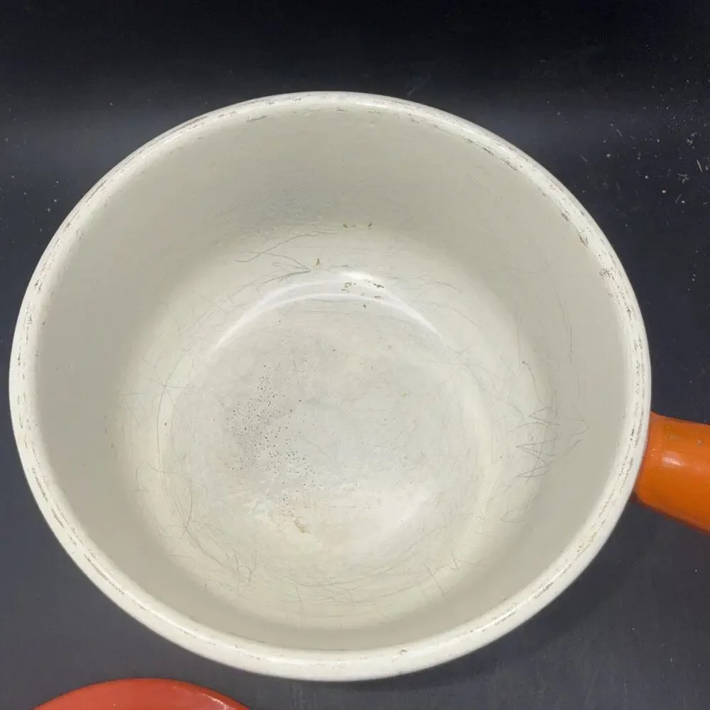 Le Creuset #14 Flame Orange Enameled Cast Iron Saucepan w/Lid Made in France